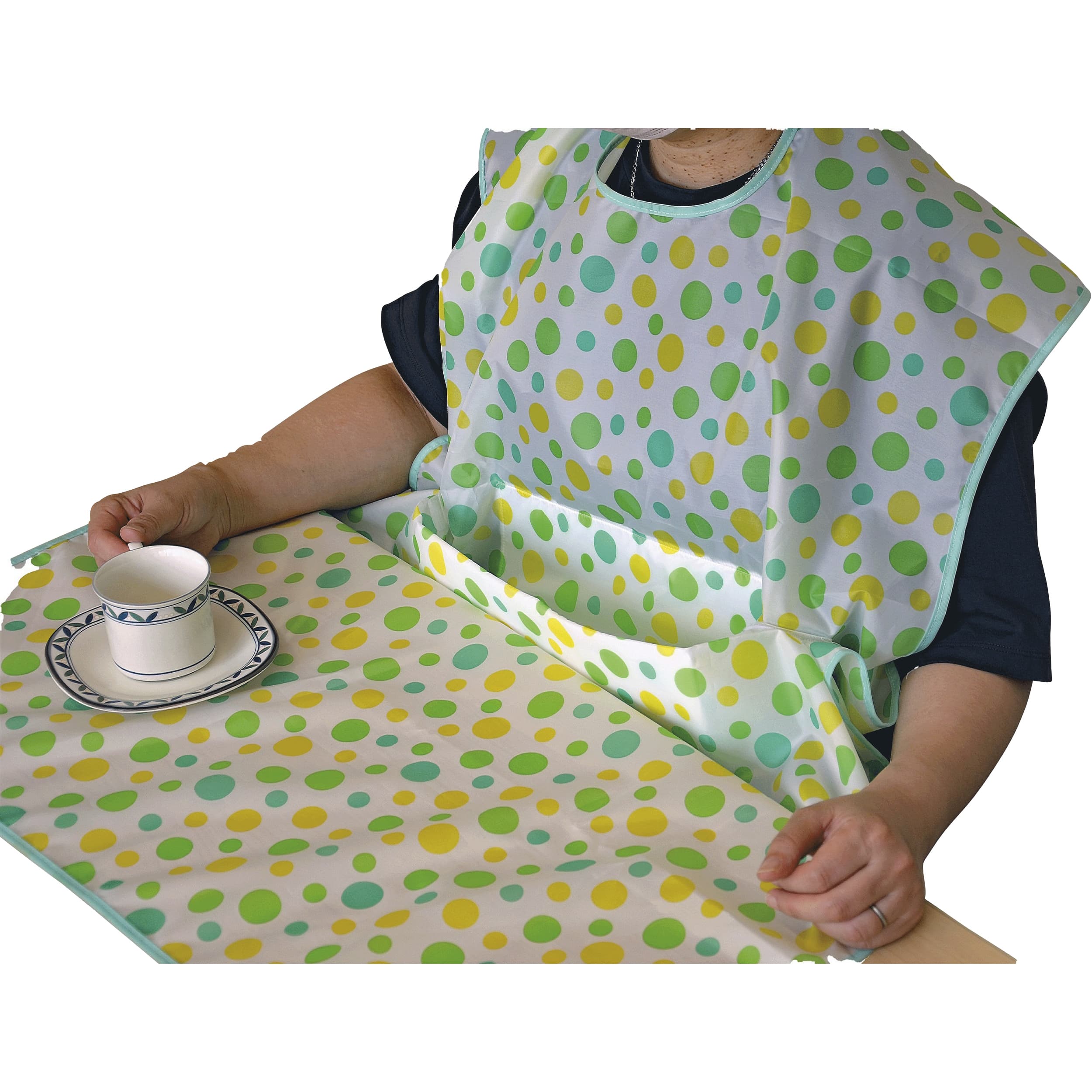 食事用エプロン(水玉模様)LP LP 25-3675-0001 水玉模様(グリーン) アルファメディカル LP(74X120CM)