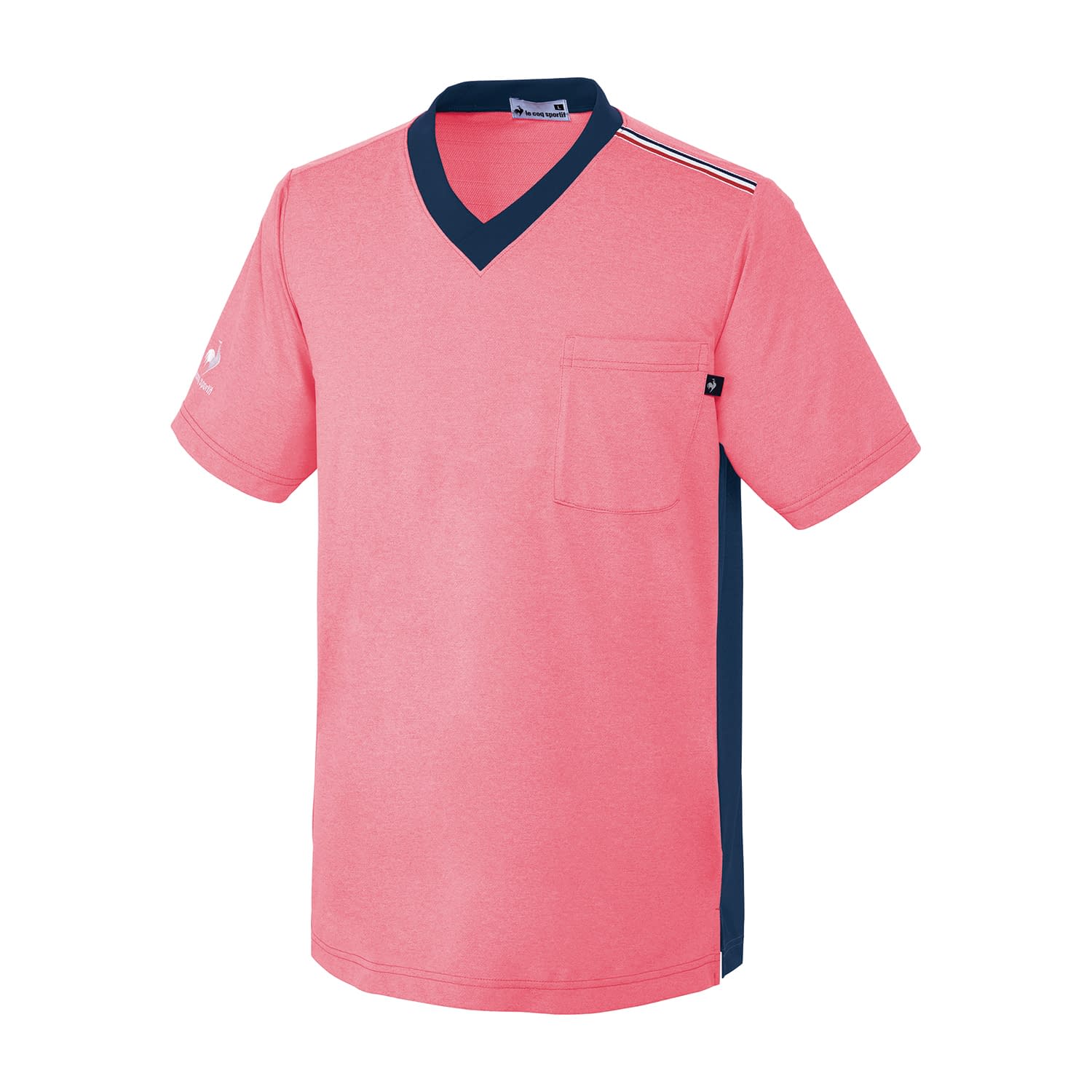 ユニセックス VネックTシャツ 介護ユニフォーム 25-6529-0402 S ルコックスポルティフ UZL3201-90(ピンクXネイビ