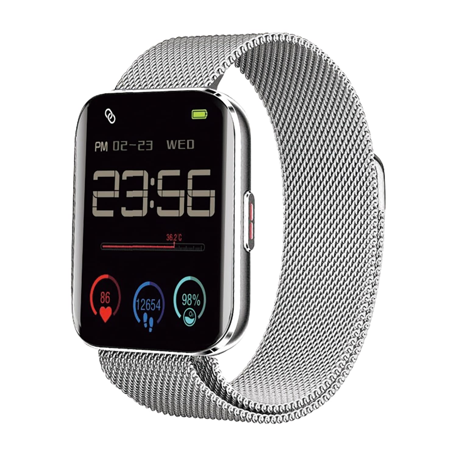 スマートウォッチ スクエア型 25-7207-02 ommix WW21062S-MSV(シルバー)