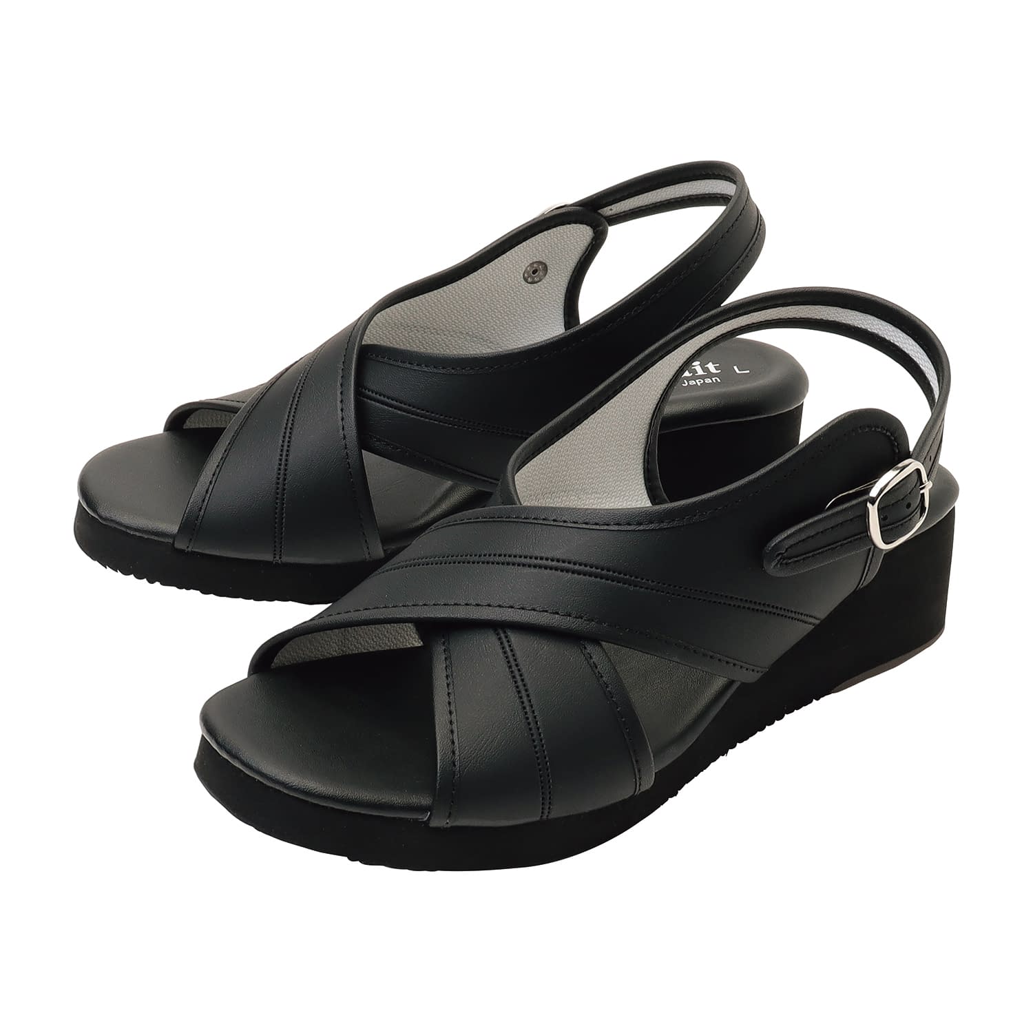 O脚補正クロスサンダル ナースサンダル 25-6549-0104 LL parfait KS-104(ブラック)