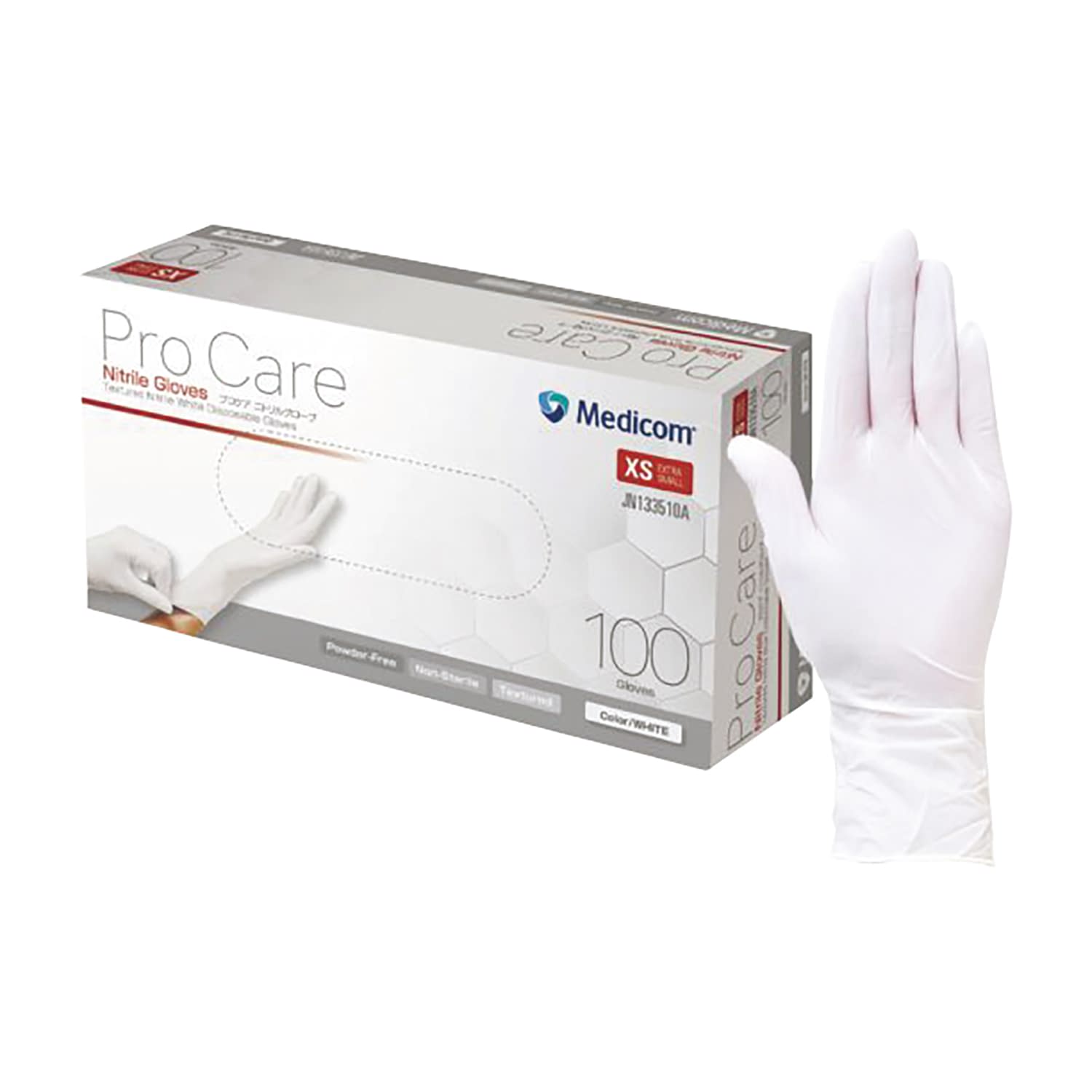 プロケアニトリルグローブ XS 25-6825-00 Medicom JN133510A(ホワイト)100マイ