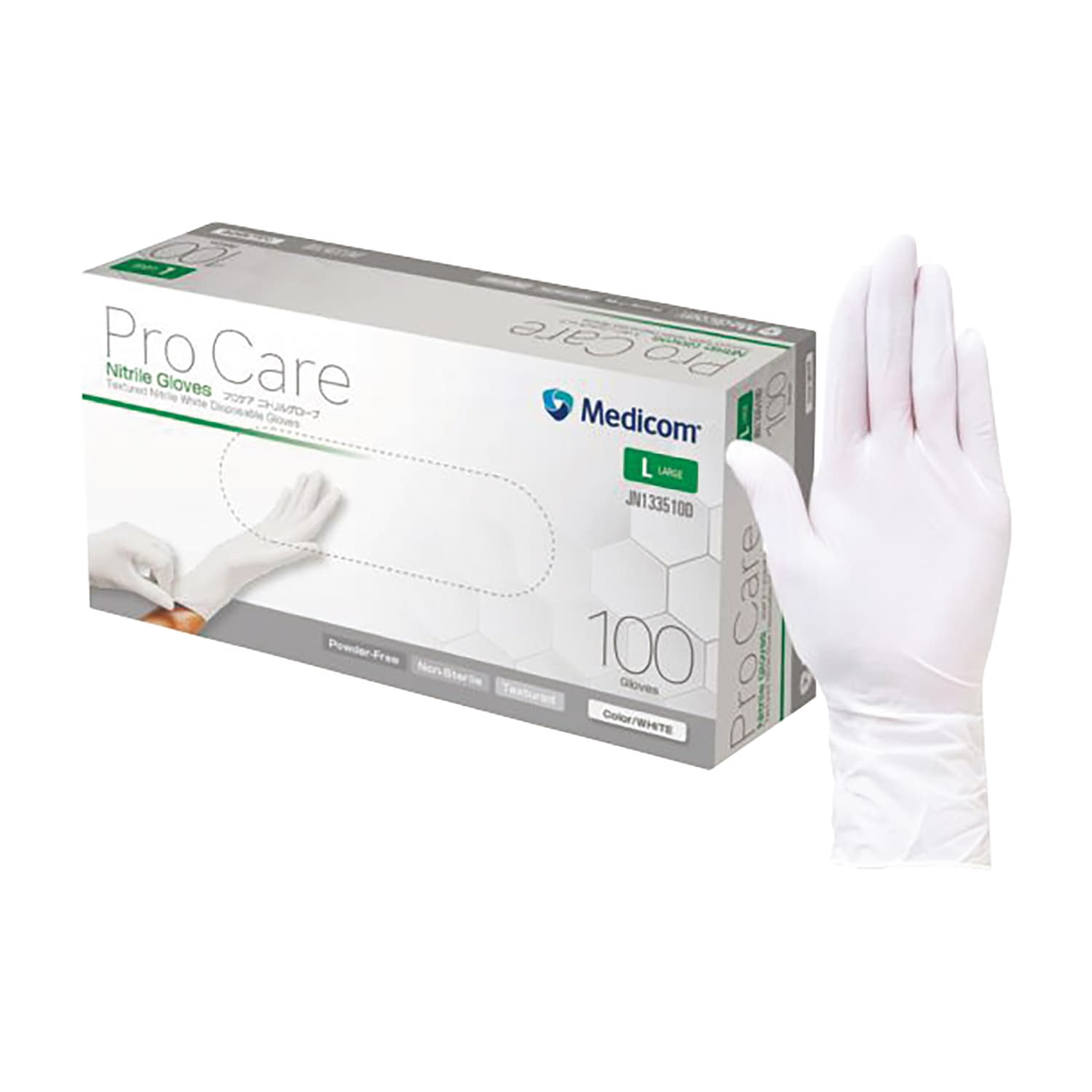 プロケアニトリルグローブ L 25-6825-03 Medicom JN133510D(ホワイト)100マイ