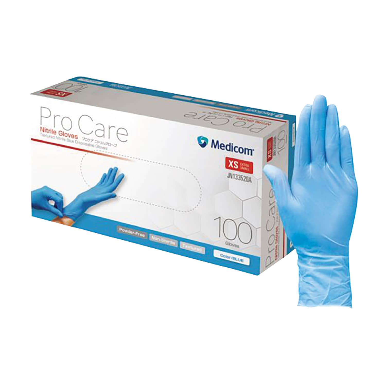 プロケアニトリルグローブ XS 25-6825-04 Medicom JN133520A(ブルー)100マイ