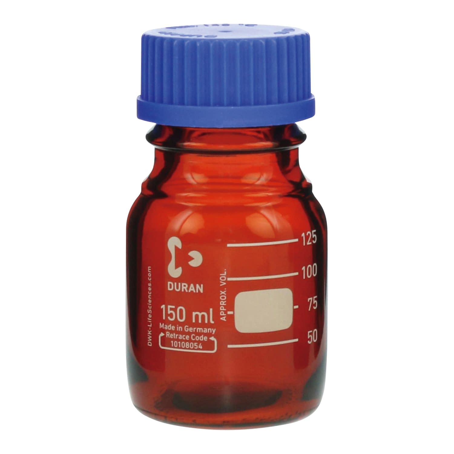 耐熱ねじ口びん 茶褐色(青キャップ付 25-5526-03 SCHOTT 150ML(10ホン)アオキャップツキ