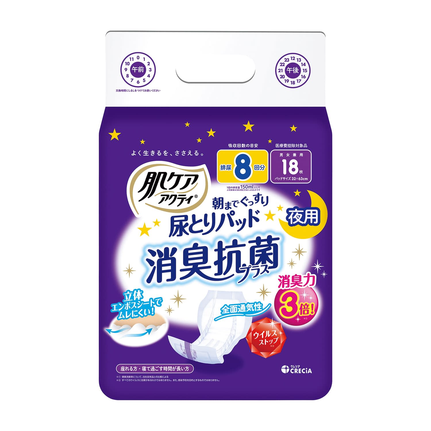 肌ケアアクティ尿とりパッド消臭抗菌＋ 吸収パッド 25-4651-00 アクティ 80498(18マイ)